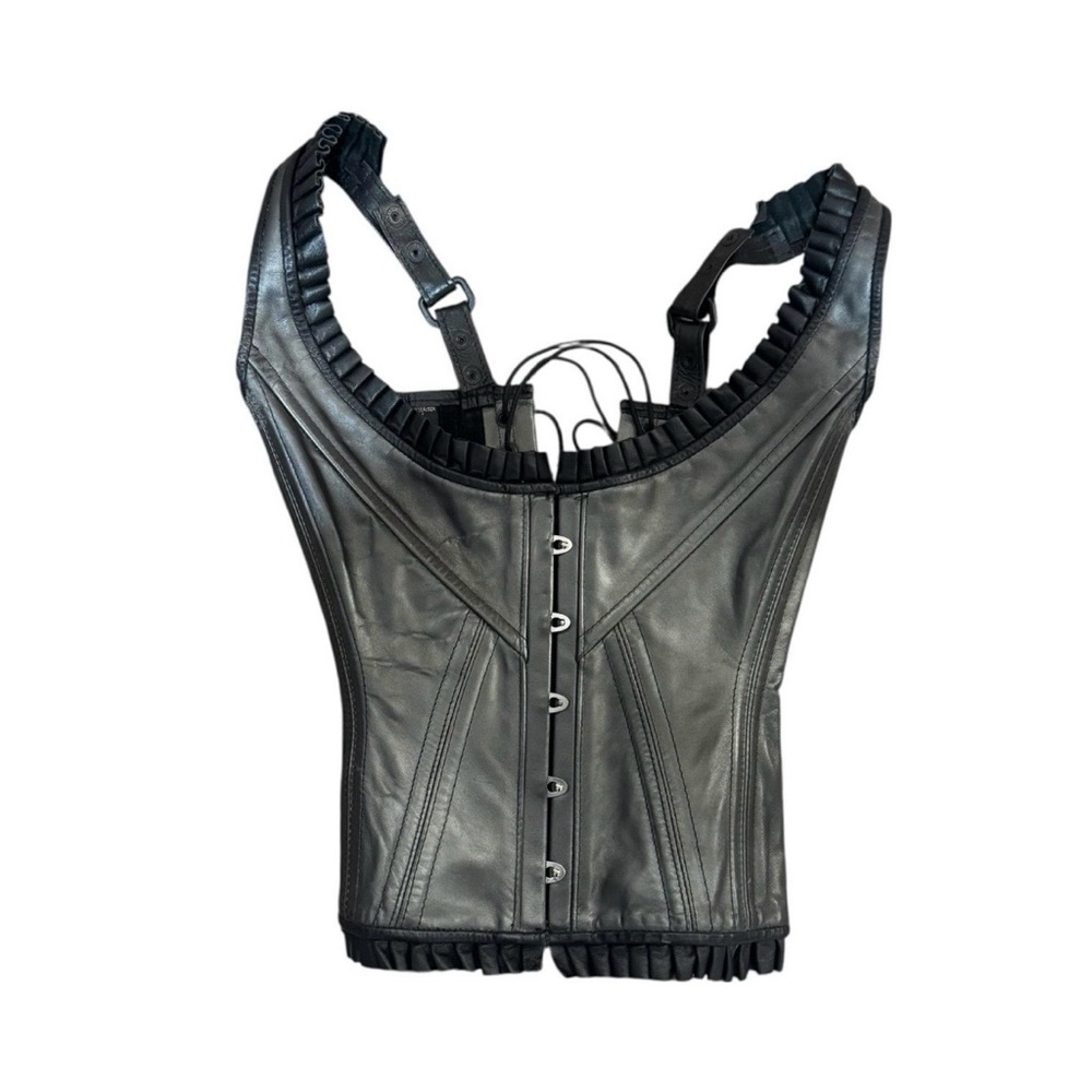 Stormy Leather Corset Top with Ruffle Trim